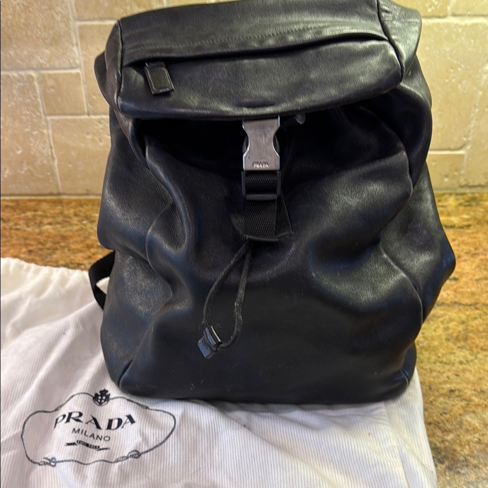 Prada Black Leather Men's Backpack